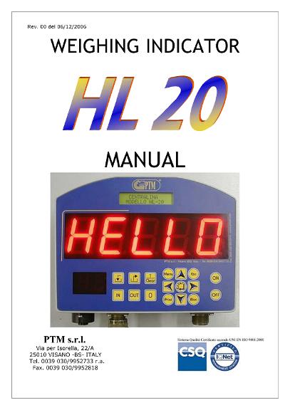 Operation manual weighing indicator HL20 - EDX