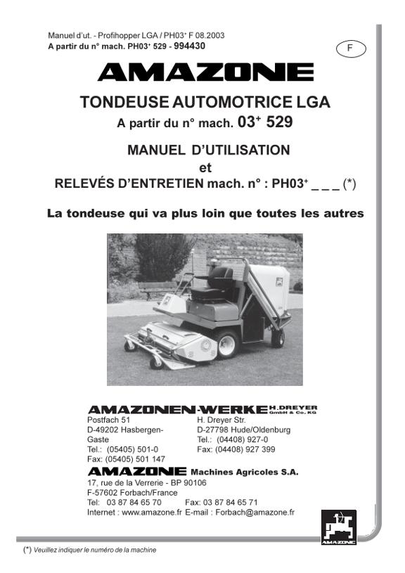 Notice d'utilisation Tondeuse Automotrice LGA 03