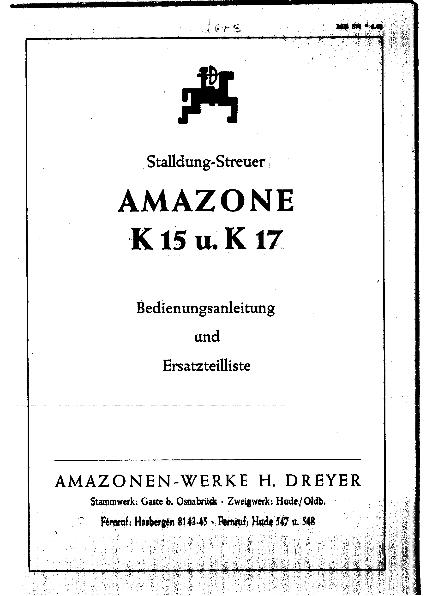 Bedienungsanleitung und Ersatzteilliste K15, K17 (04/60)