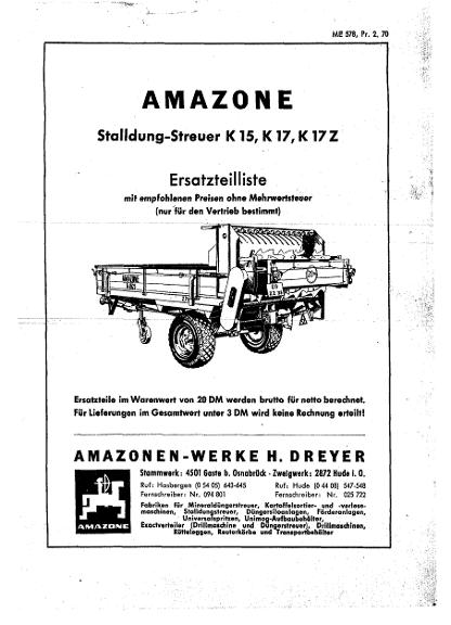 Ersatzteilliste Stalldungstreuer K15, K17, K17 Z (02/70)