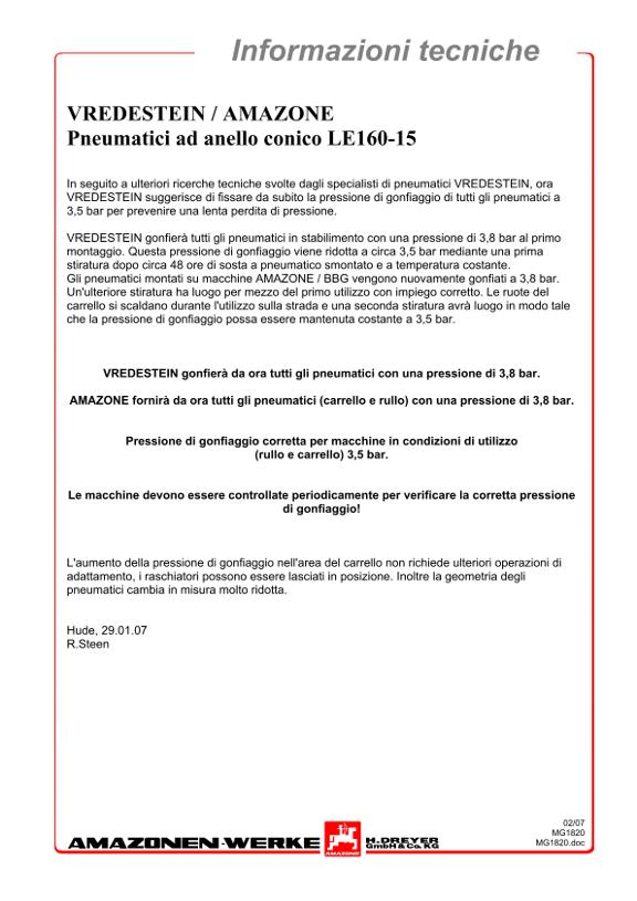 Informazioni tecniche Pneumatici ad anello conico LE160-15  Vredestein / Amazone