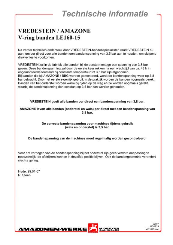 Technische informatie V-ring banden LE160-15 VREDESTEIN / AMAZONE