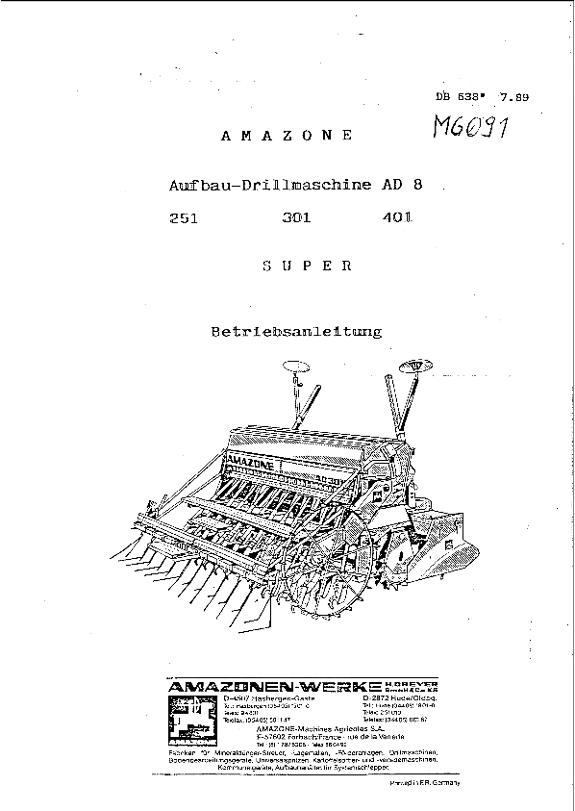 Betriebsanleitung und Ersatzteilliste AD8 (07.89)