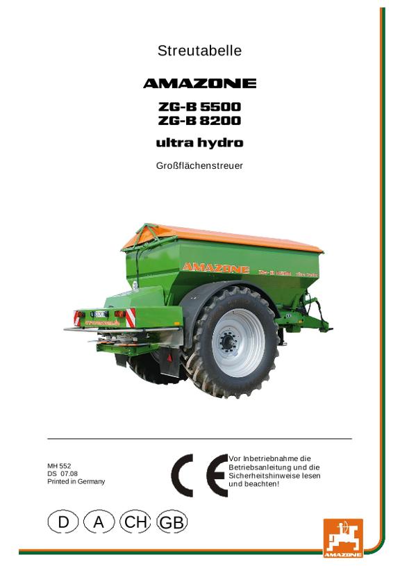 Streutabelle. ZG-B 5500/8200 ULTRA HYDRO (D/A/CH/GB)
