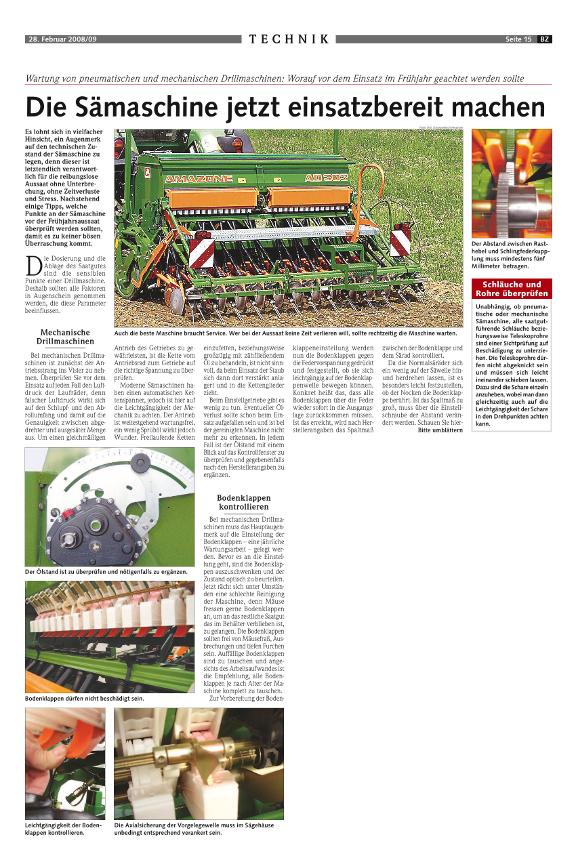 Testbricht Amazone AD303 aus Österreichische Bauernzeitung Feb. 2008
